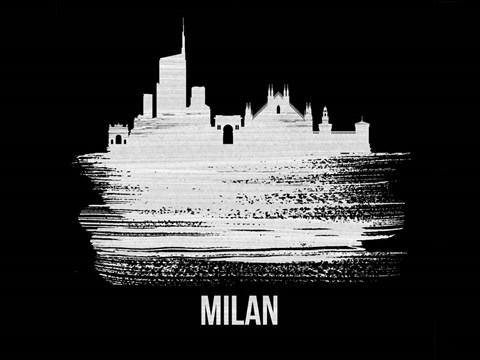 Framed Milan Skyline Brush Stroke White Print