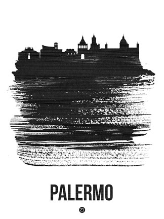 Framed Palermo Skyline Brush Stroke Black Print