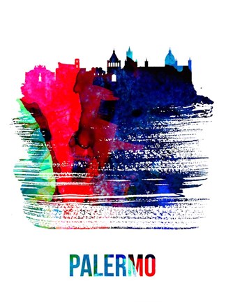 Framed Palermo Skyline Brush Stroke Watercolor Print