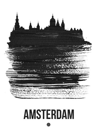 Framed Amsterdam Skyline Brush Stroke Black Print