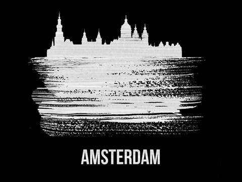 Framed Amsterdam Skyline Brush Stroke White Print