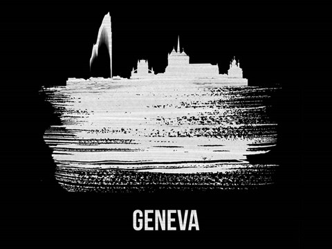 Framed Geneva Skyline Brush Stroke White Print