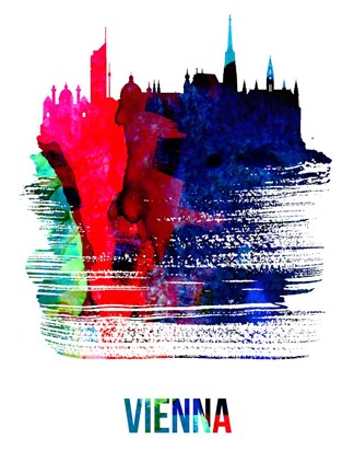 Framed Vienna Skyline Brush Stroke Watercolor Print