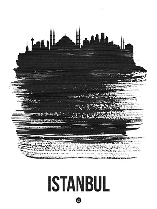 Framed Istanbul Skyline Brush Stroke Black Print