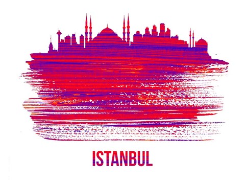 Framed Istanbul Skyline Brush Stroke Red Print
