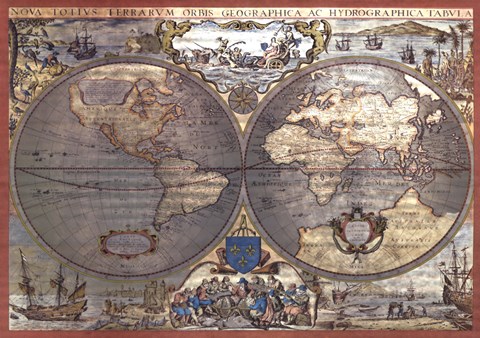 Framed Map of the World-Silver (w/Gold Foil) Print