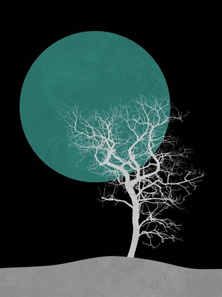 Framed White Tree and Big Moon Print