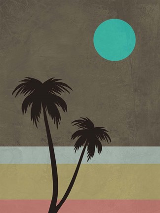 Framed Palm Trees and Teal Moon Print