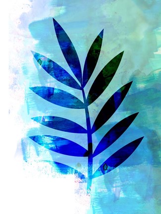 Framed Blue Leaf Watercolor III Print