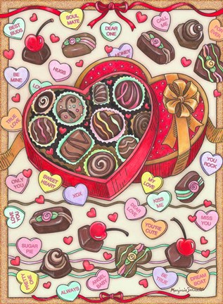 Framed Chocolates and Candy Hearts Print