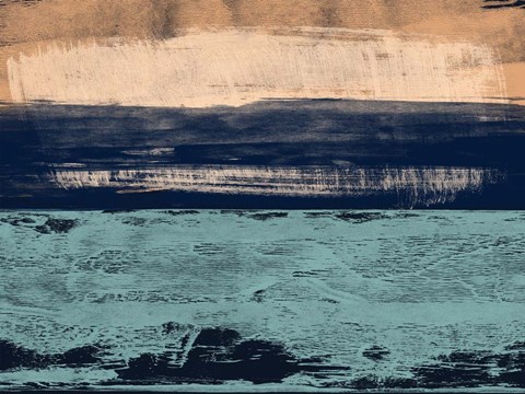 Framed Abstract Turquoise Yellow and Dark Blue Print