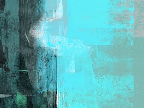 Framed Abstract Turquoise Yellow and Green Print