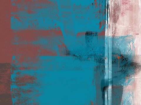 Framed Abstract Blue Brown and White Print