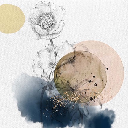Framed Flower and Watercolor Circles Print