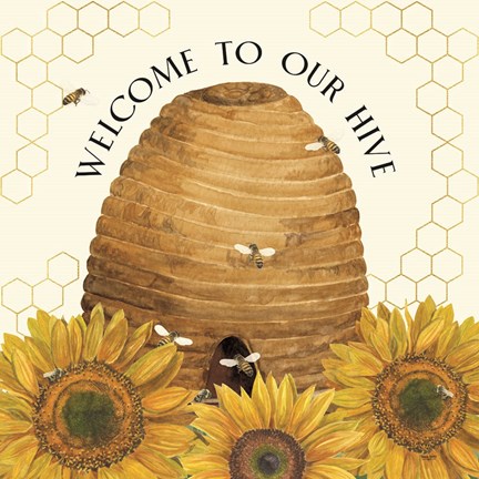 Framed Honey Bees &amp; Flowers Please III-Welcome Print