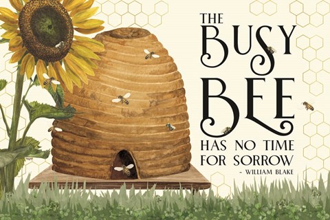 Framed Honey Bees &amp; Flowers Please landscape II-Busy Bee Print
