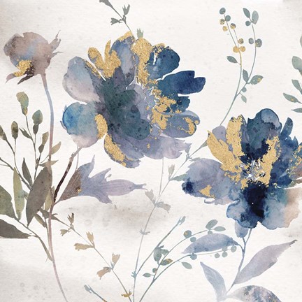 Framed Blue Watercolor Florals Print