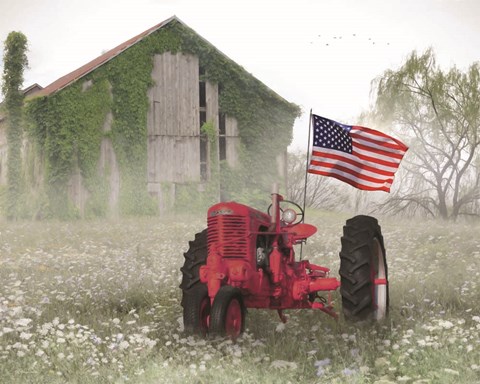 Framed Red Patriotic Tractor Print