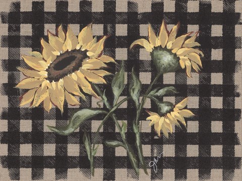 Framed Sunflowers Plaid II Print