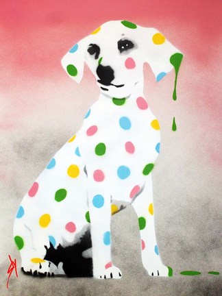 Framed Damien&#39;s Dotty Spotty Dawg - Pink Print