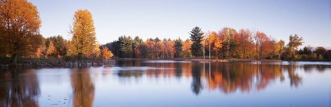 Framed Trees in autumn along a lake, Canterbury Print