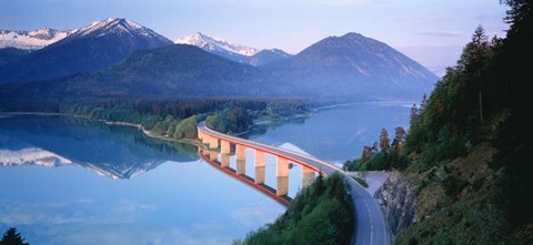 Framed Bridge over Lake Sylverstein Bavaria Germany Print