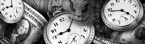 Framed Clocks And Dollar Bills Print