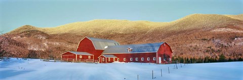 Framed Barn in snow covered field, Vermont Print