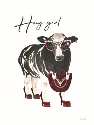Framed Hay Girl Cow Print