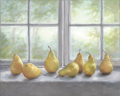 Framed Pears on a Window Sill Print