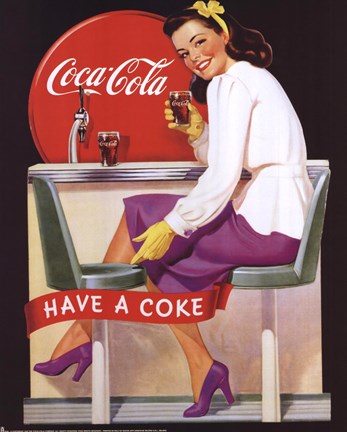 Framed Coca-Cola Lady in Purple Print