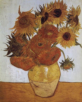 Framed Vase with Twelve Sunflowers, c.1888 Print
