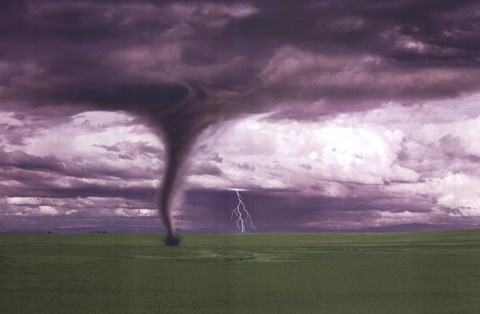 Framed Tornado And Lightning On Field Print
