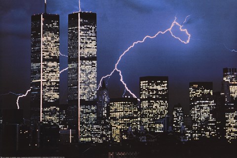 Framed Lightning over World Trade Center Print