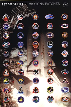 Framed Space Shuttle Missions Patches Print