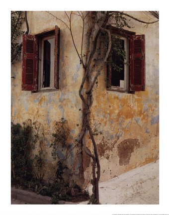 Framed Two Windows, Red Shutters Print