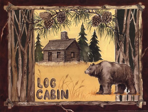 Framed Log Cabin Bear Print