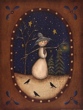Framed Snowman Lantern Print
