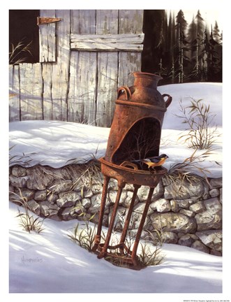 Framed Milk Can Bird Bath Print