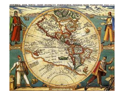 Framed Map of the Americas, c.1600's Print