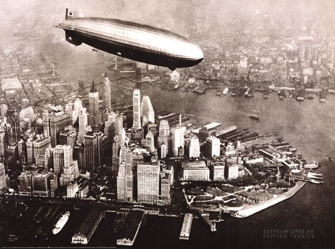 Framed Zeppelin Over New York Print