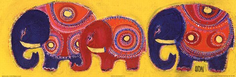 Framed Famille Elephants En Jaune Print