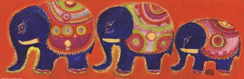Framed Famille Elephants En Orange Print