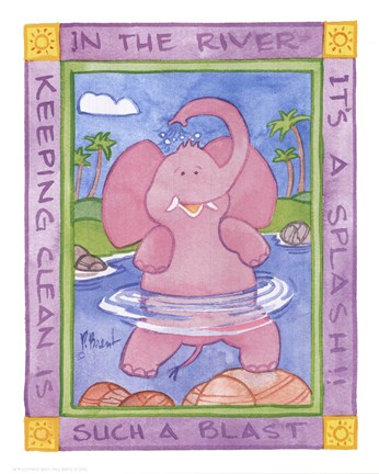 Framed Elephant Bath Print