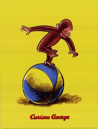 Framed Curious George Plays on a Ball Print