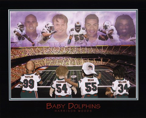 Framed Baby Dolphins - Williams, Seau, Thomas, &amp; Taylor Print