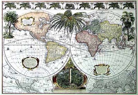 Framed Map of the World with Palms, c.1700&#39;s Print