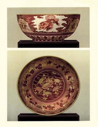 Framed Oriental Bowl and Plate I Print