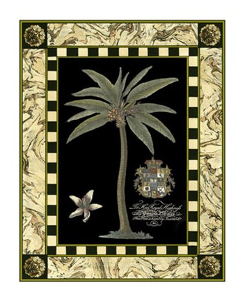 Framed Bordered Palms on Black I Print