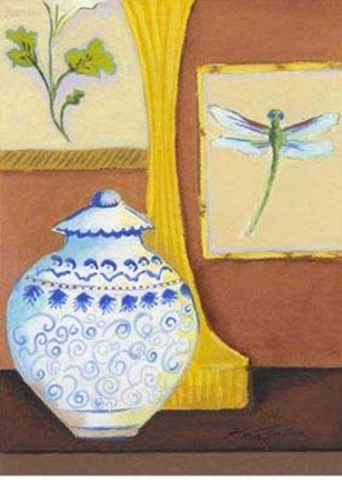 Framed Dragonfly with Blue Porcelain Print